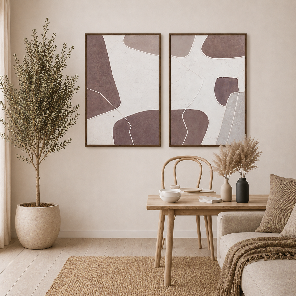MAUVE DUO | סט תמונות אבסטרקט בגווני מוקה וסגול מעושן