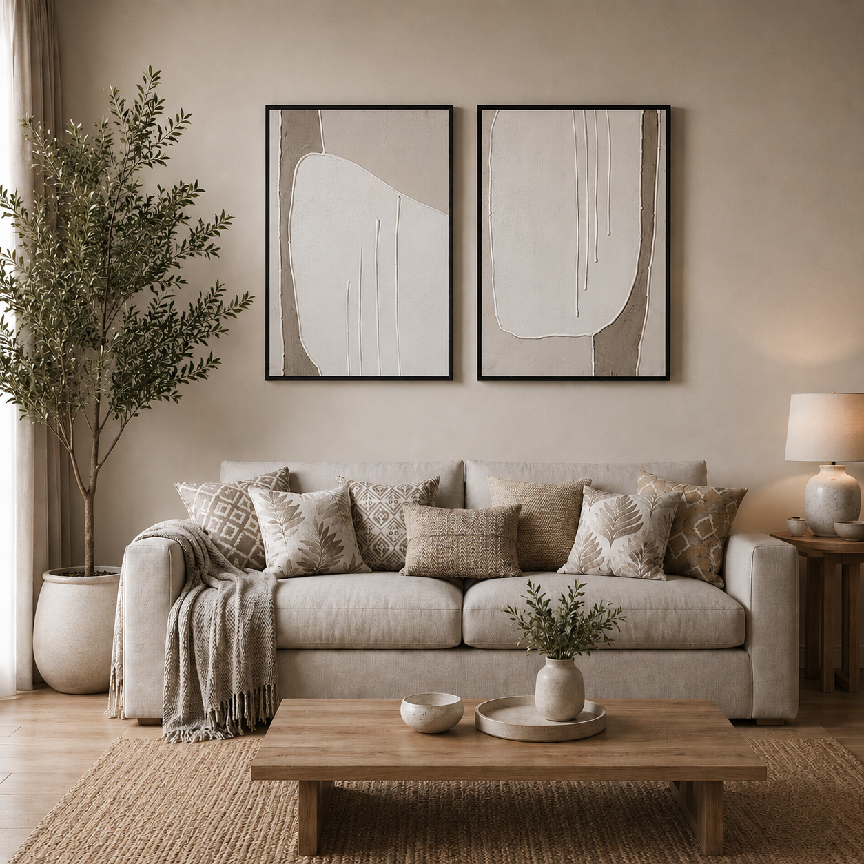 SCULPTA DUO | סט תמונות אבסטרקט מינימליסטי בגווני שמנת וטאופ