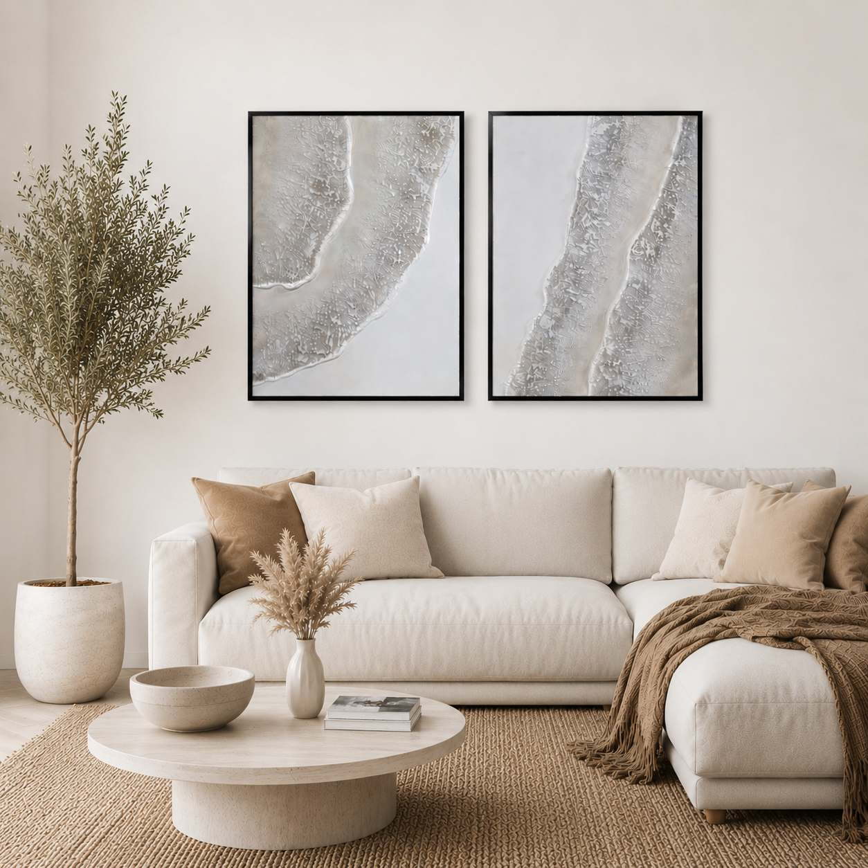 PEARL DUO | סט תמונות אבסטרקט בגווני פנינה וחול