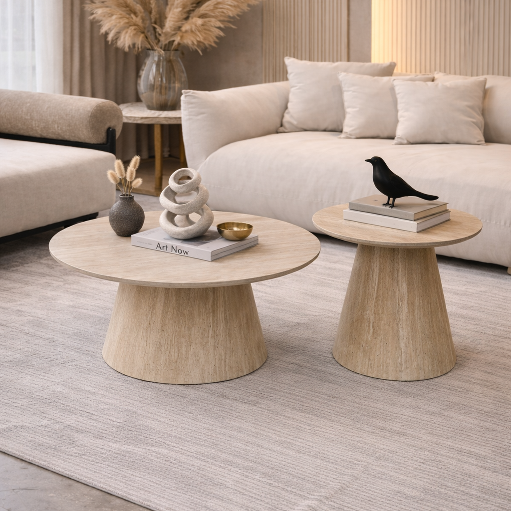 MOKE | סט שולחנות סלון עגולים טרוונטין