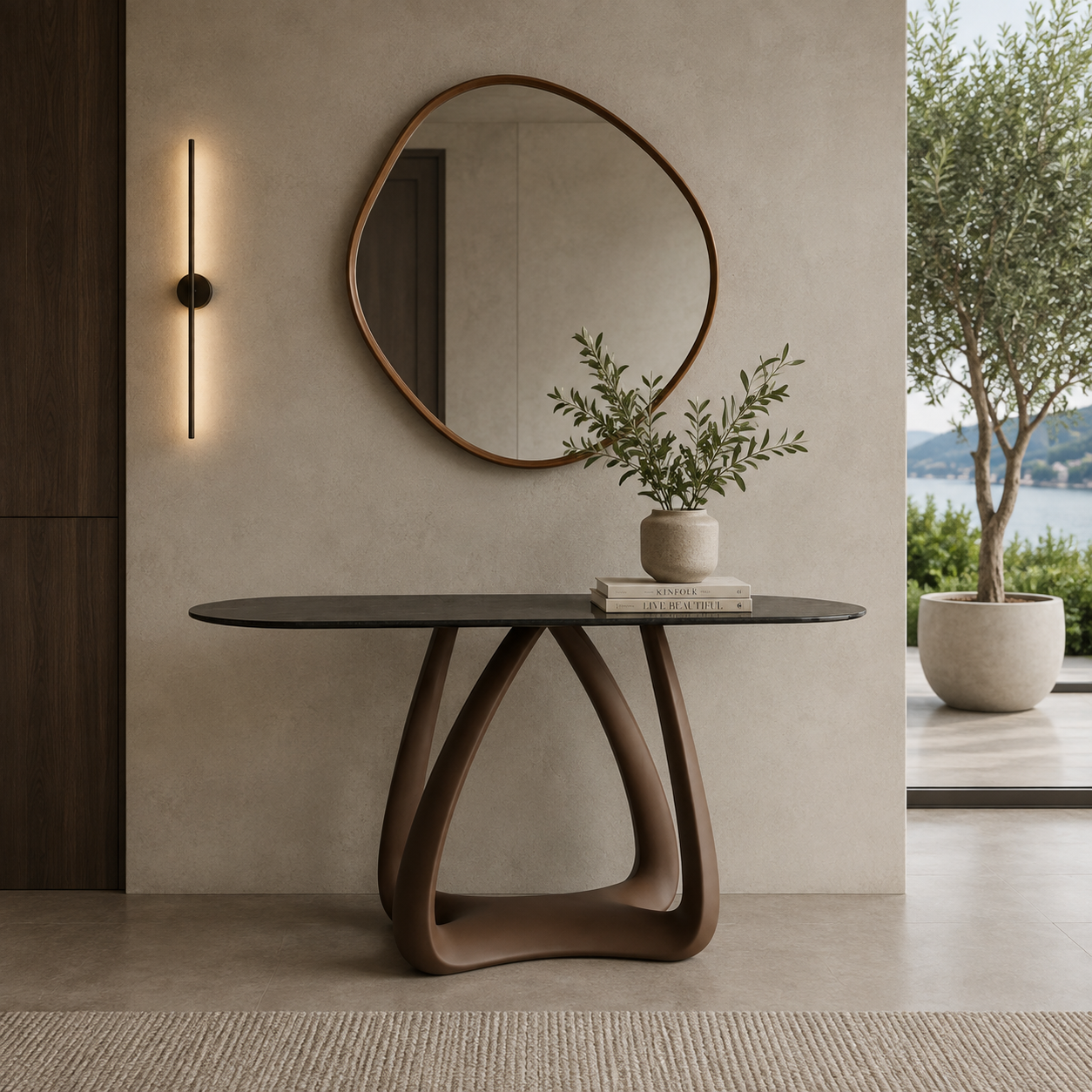 NOOK | קונסולה מעוצבת עם רגל מפיברגלס ופלטת זכוכית