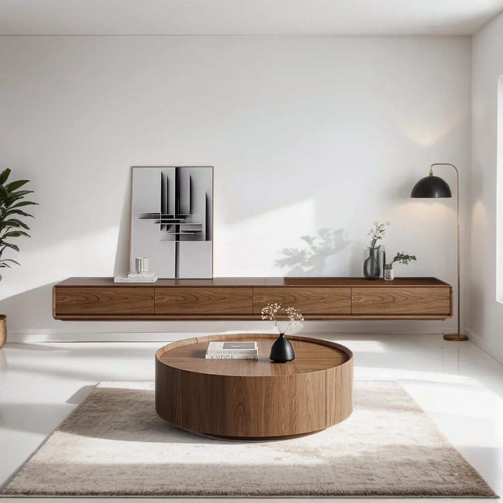 JONI | שולחן סלון מרחב עגול מעץ אגוז אמריקאי