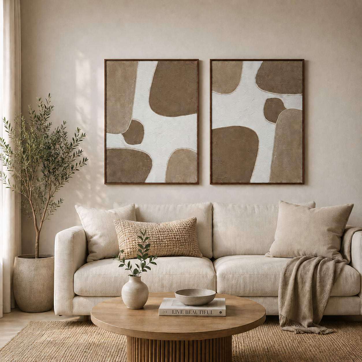TERRA DUO | סט תמונות אבסטרקט בגווני חול ואבן
