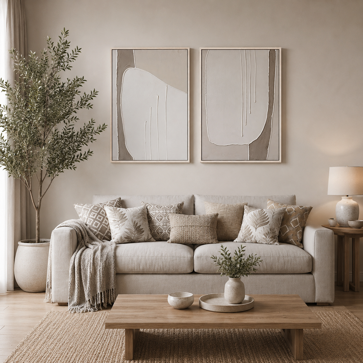 SCULPTA DUO | סט תמונות אבסטרקט מינימליסטי בגווני שמנת וטאופ