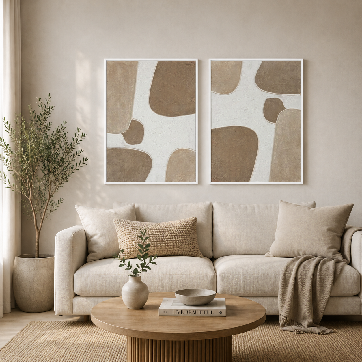 TERRA DUO | סט תמונות אבסטרקט בגווני חול ואבן