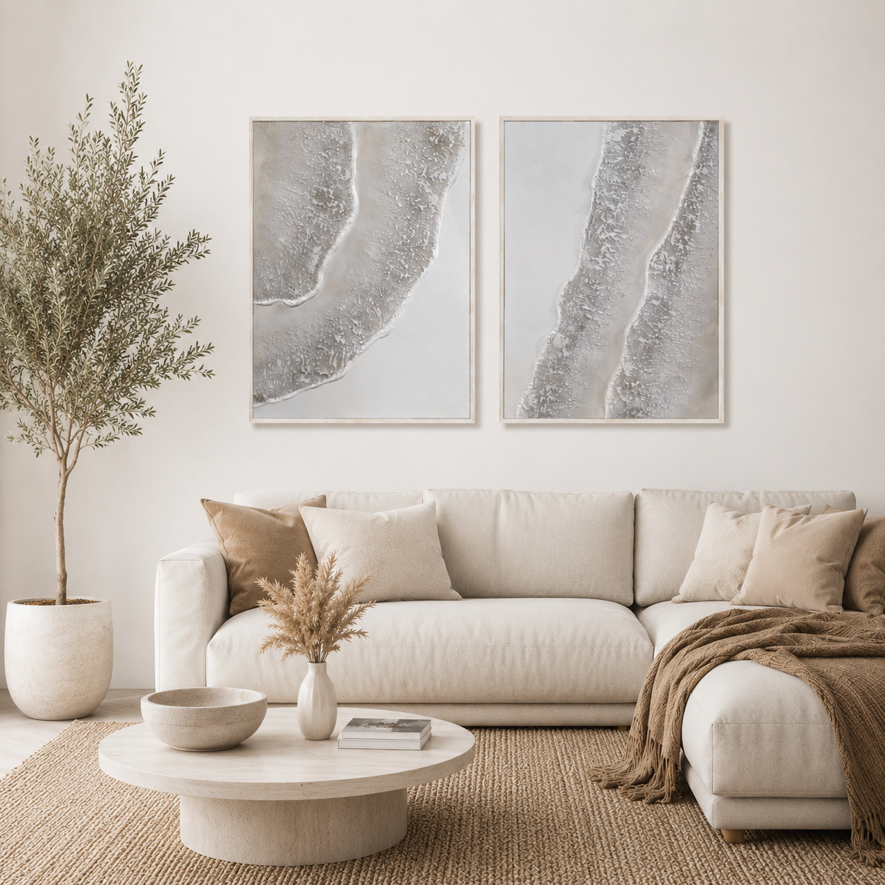 PEARL DUO | סט תמונות אבסטרקט בגווני פנינה וחול