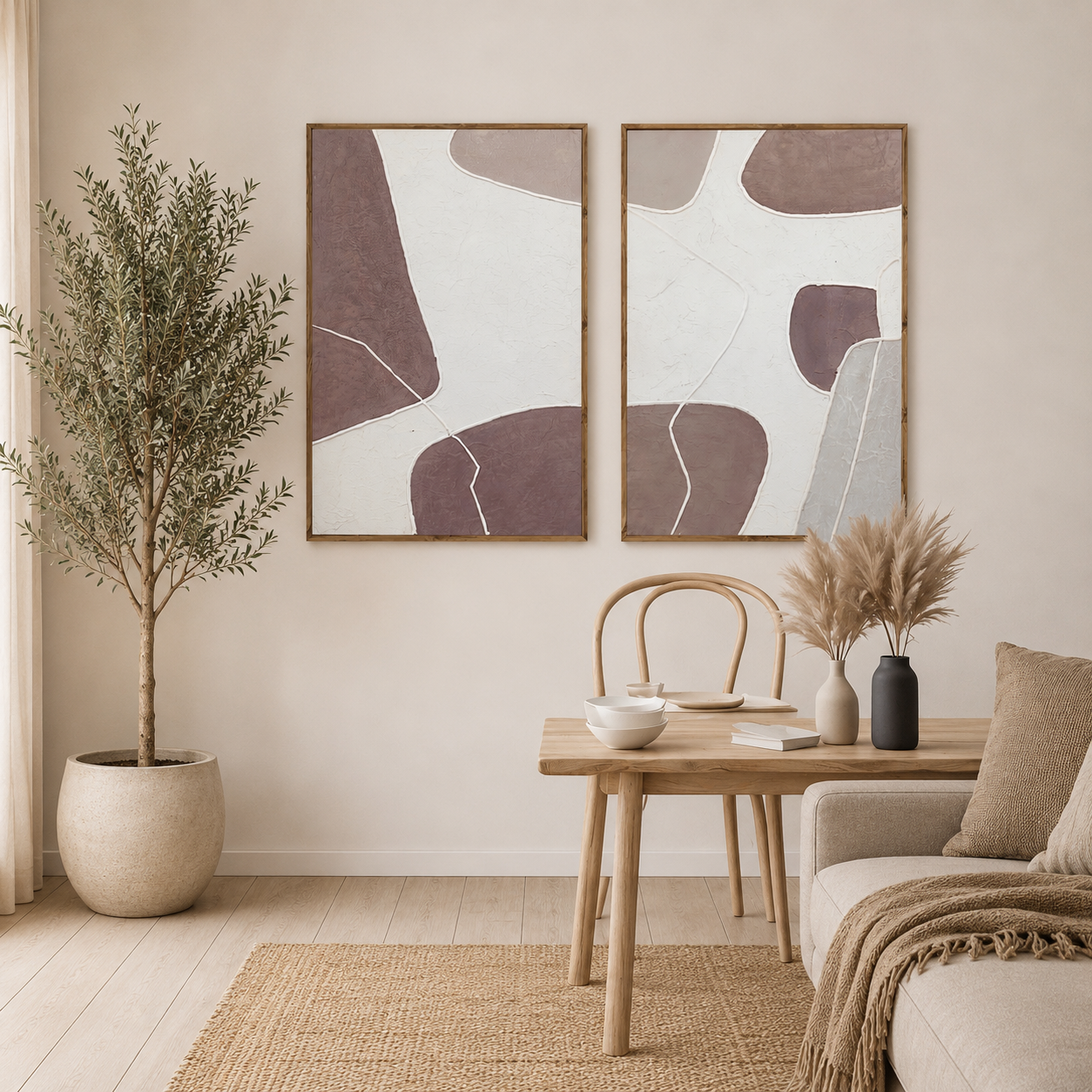 MAUVE DUO | סט תמונות אבסטרקט בגווני מוקה וסגול מעושן