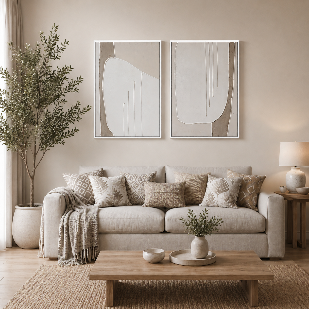 SCULPTA DUO | סט תמונות אבסטרקט מינימליסטי בגווני שמנת וטאופ