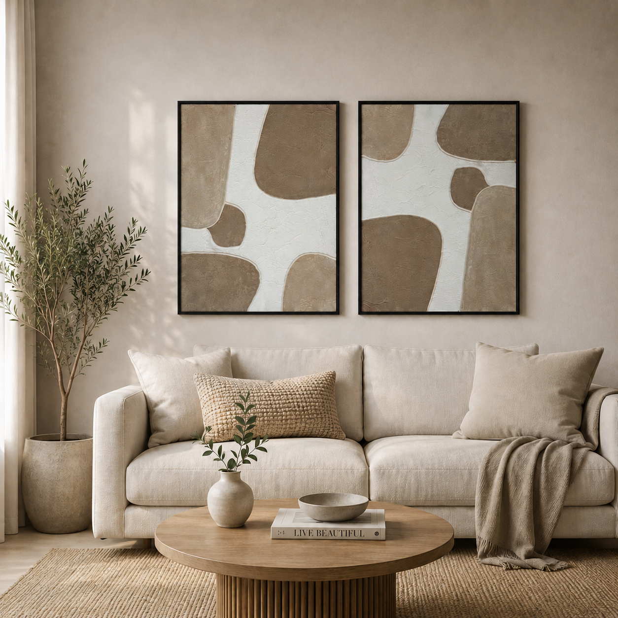 TERRA DUO | סט תמונות אבסטרקט בגווני חול ואבן