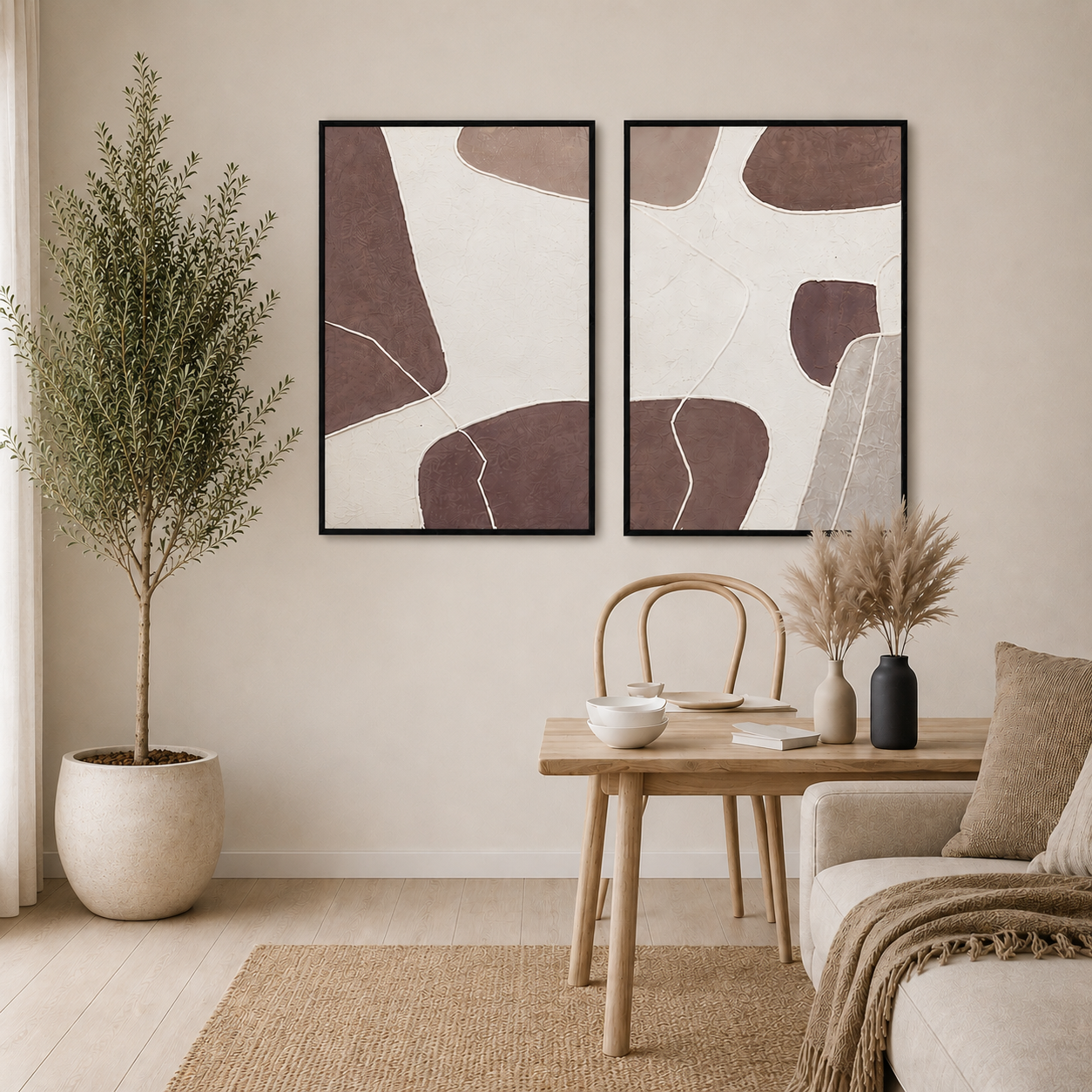 MAUVE DUO | סט תמונות אבסטרקט בגווני מוקה וסגול מעושן