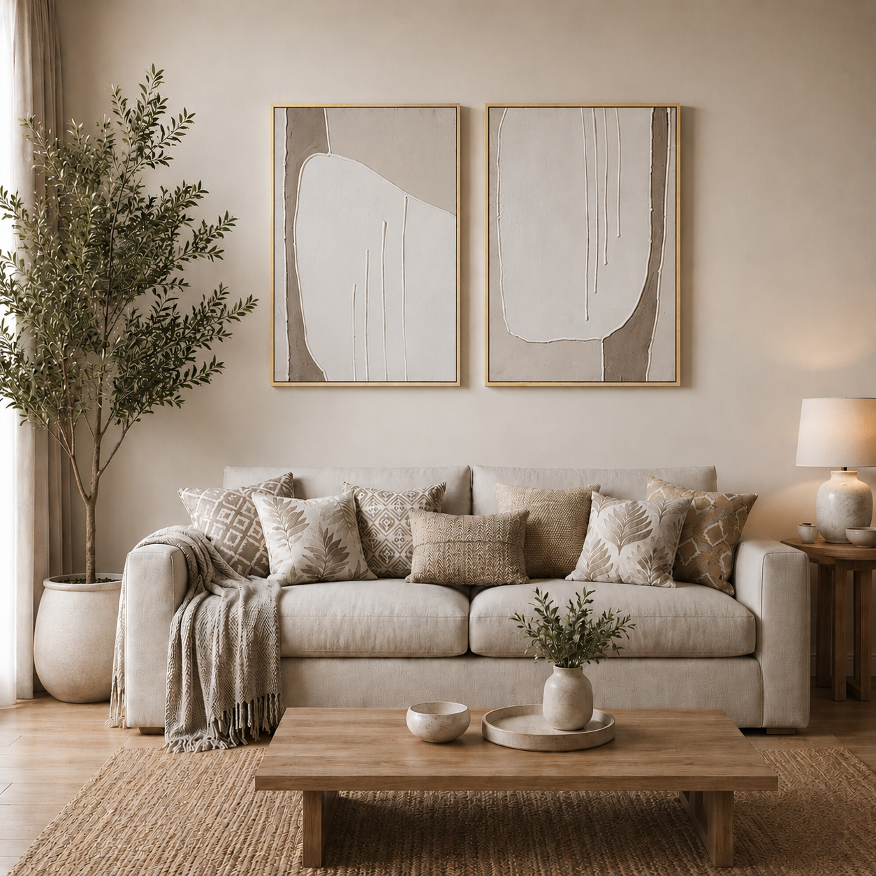 SCULPTA DUO | סט תמונות אבסטרקט מינימליסטי בגווני שמנת וטאופ