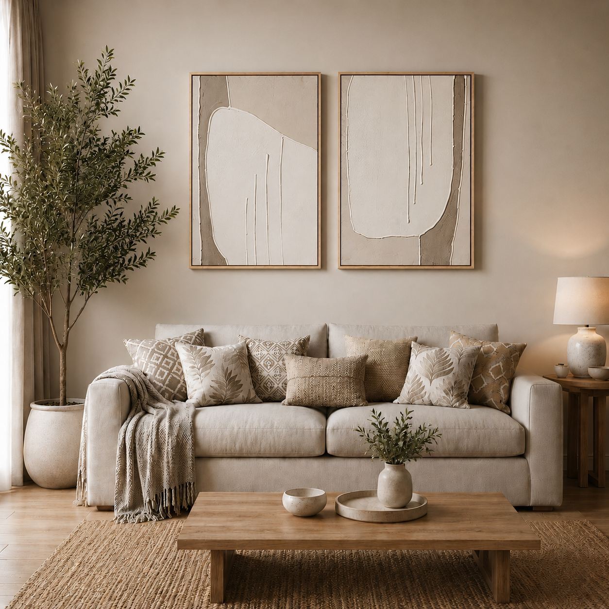 SCULPTA DUO | סט תמונות אבסטרקט מינימליסטי בגווני שמנת וטאופ