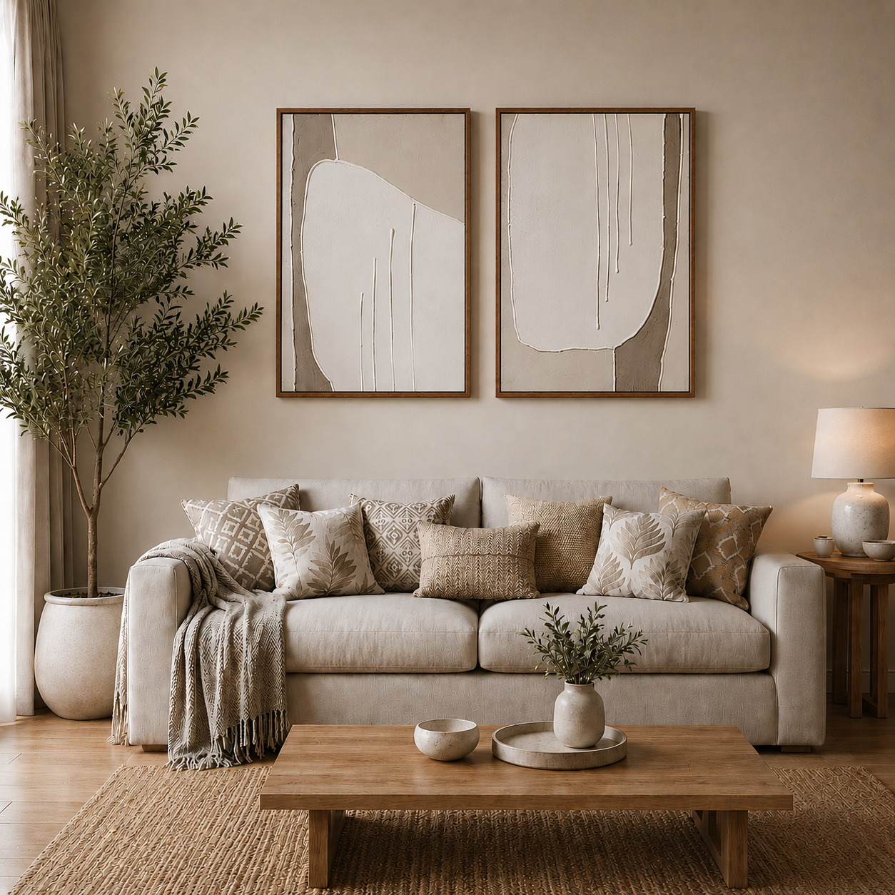 SCULPTA DUO | סט תמונות אבסטרקט מינימליסטי בגווני שמנת וטאופ