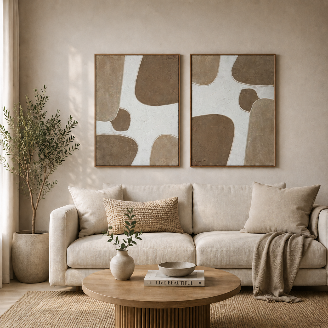 TERRA DUO | סט תמונות אבסטרקט בגווני חול ואבן