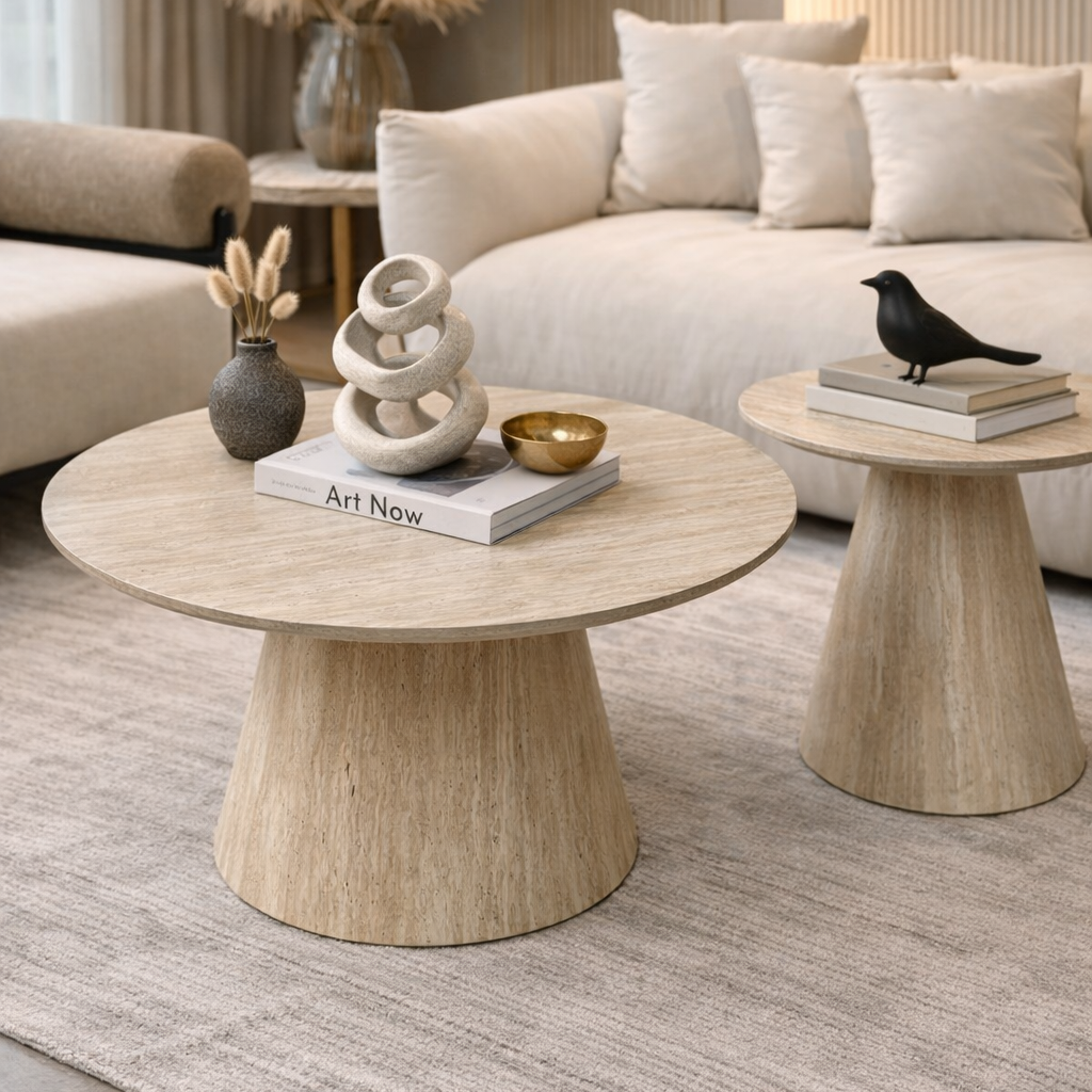 MOKE |  סט שולחנות סלון עגולים טרוונטין