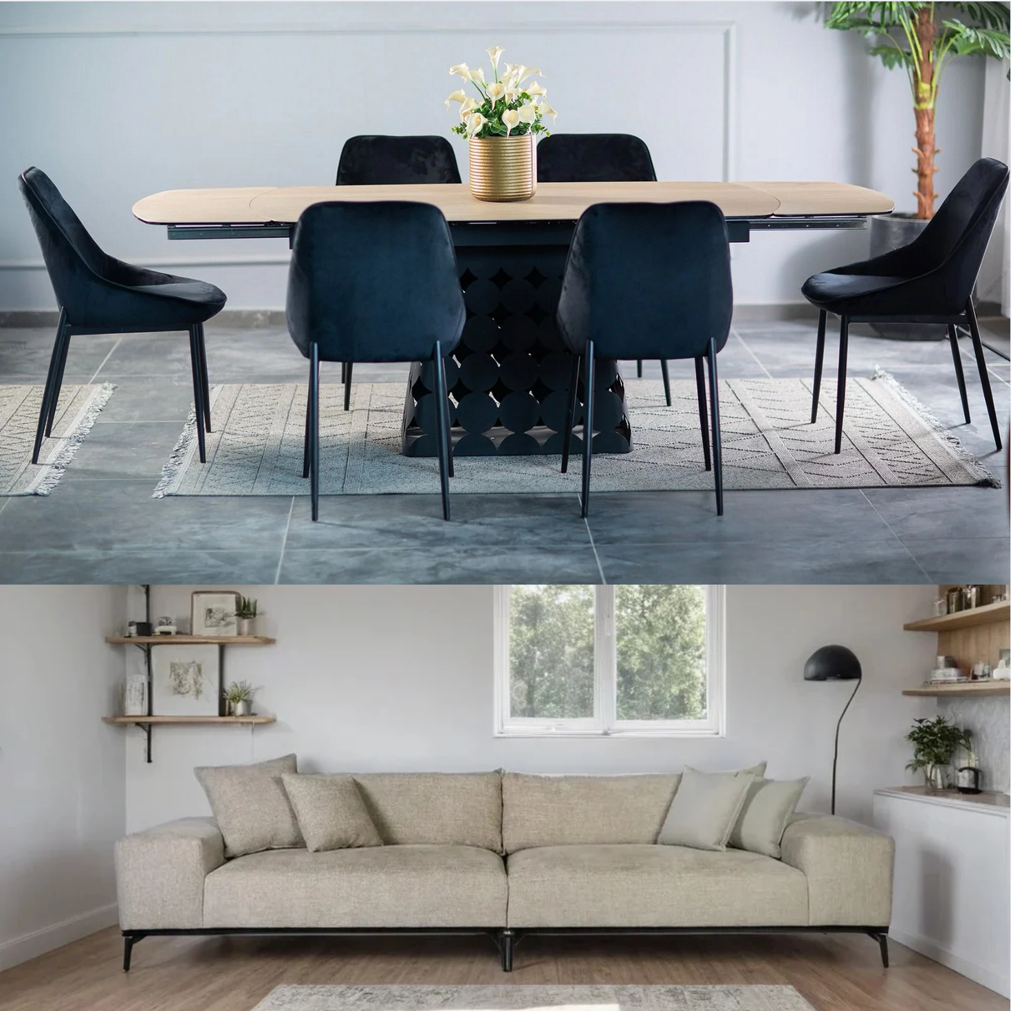 LIVING SET | ספה + שולחן אוכל + 6 כיסאות