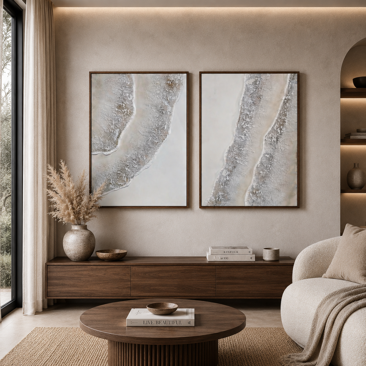 PEARL DUO | סט תמונות אבסטרקט בגווני פנינה ולבן