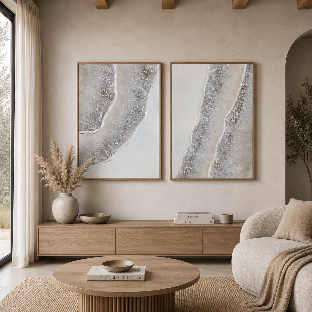 PEARL DUO | סט תמונות אבסטרקט בגווני פנינה ולבן