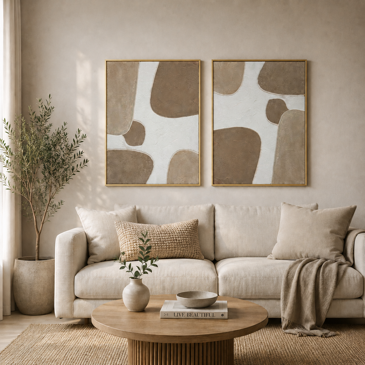 TERRA DUO | סט תמונות אבסטרקט בגווני חול ואבן
