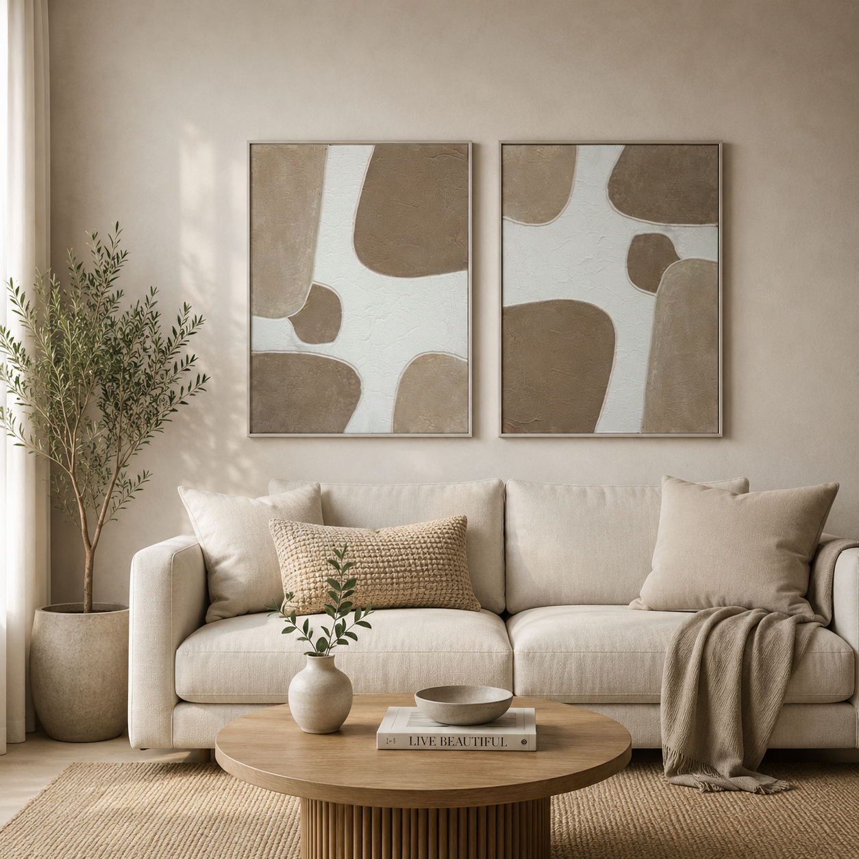 TERRA DUO | סט תמונות אבסטרקט בגווני חול ואבן