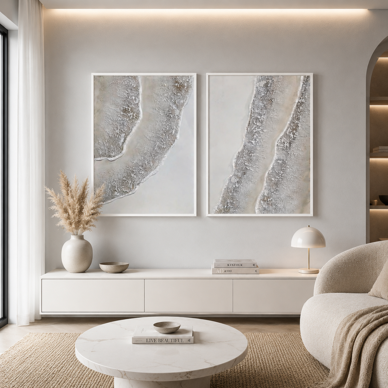 PEARL DUO | סט תמונות אבסטרקט בגווני פנינה ולבן